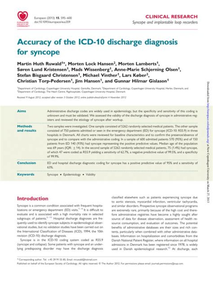 icd 10 for syncope