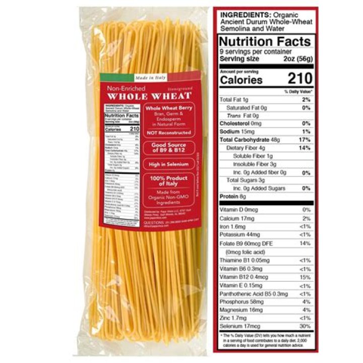 whole wheat pasta nutrition